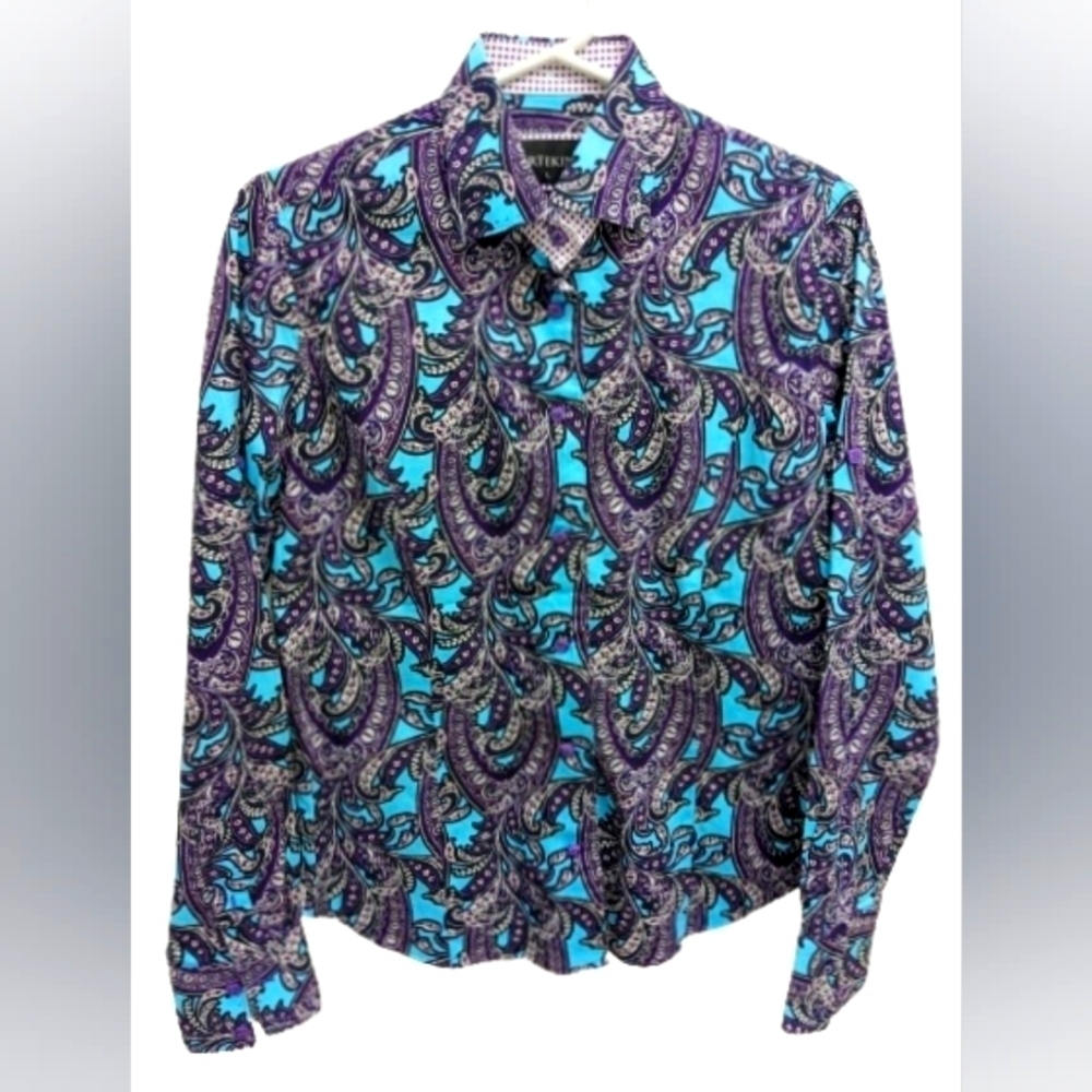 Ertekin men's paisley long sleeves button down shirt size L